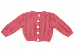 #25 【Rose Pink Cable Hollow Knit Cardigan Floral Button Long Sleeve Outerwear FOR 18'' doll】 Main image