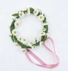 #28 【Daisy Flower Wreath Headband With Pink Ribbon for 18'' Doll Picnic Dress Up Play】 Main image