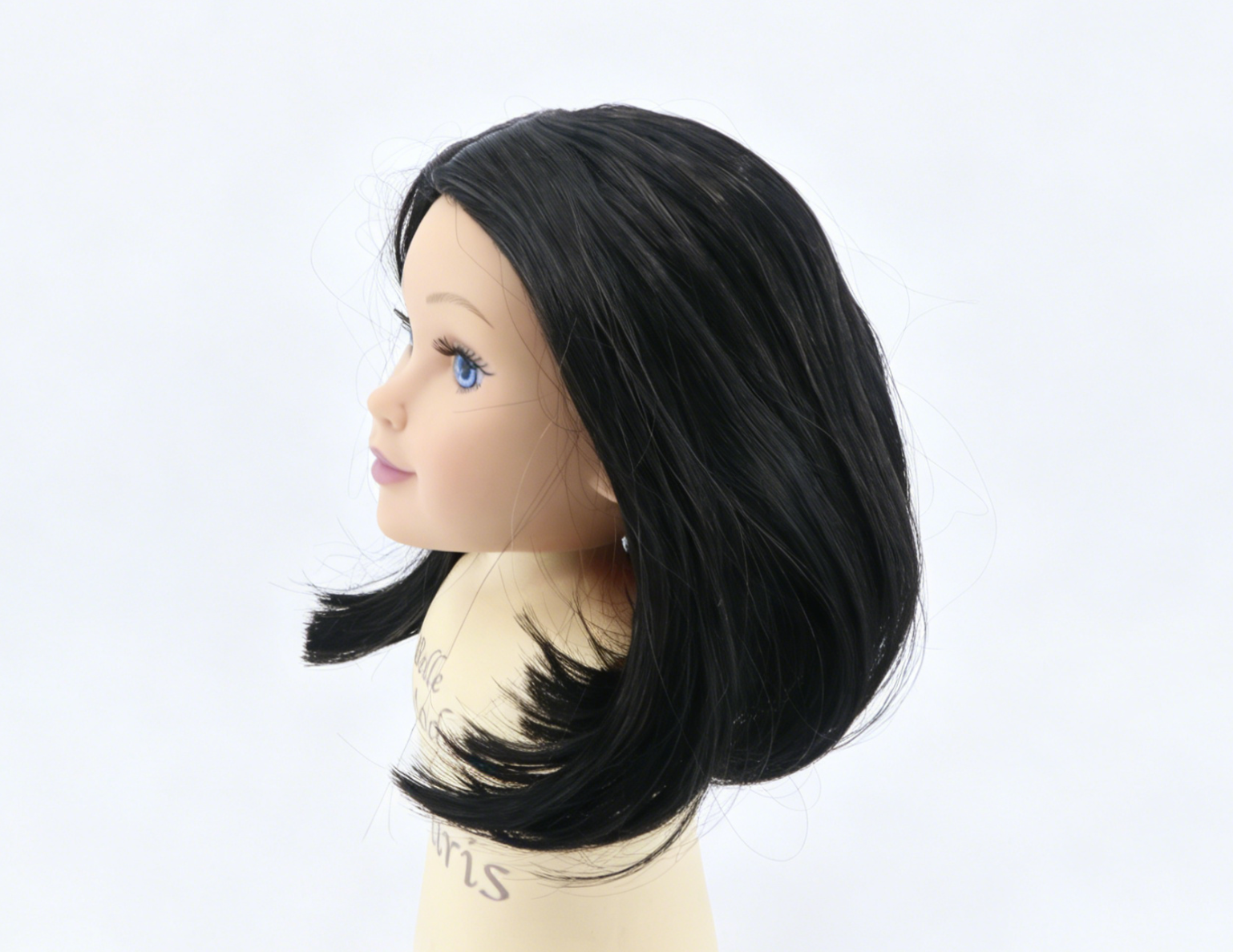 Pure Black Middle Part Shoulder Bob Wig With 8cm Inner Cap For Fashion Girl Doll | Synthetic Doll Replacement Hair Accessory Secondary image