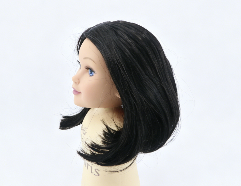 Pure Black Middle Part Shoulder Bob Wig With 8cm Inner Cap For Fashion Girl Doll | Synthetic Doll Replacement Hair Accessory