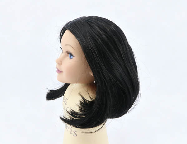 Pure Black Middle Part Shoulder Bob Wig With 8cm Inner Cap For Fashion Girl Doll | Synthetic Doll Replacement Hair Accessory