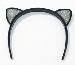 #196 【 Black Silver Glitter Cat Ears Headband】 Main image