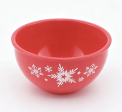 #111 【Bright Red Mini Bowl with White Snowflake Print Winter Christmas Kitchen Tableware Prop for 18'' doll】 Main image