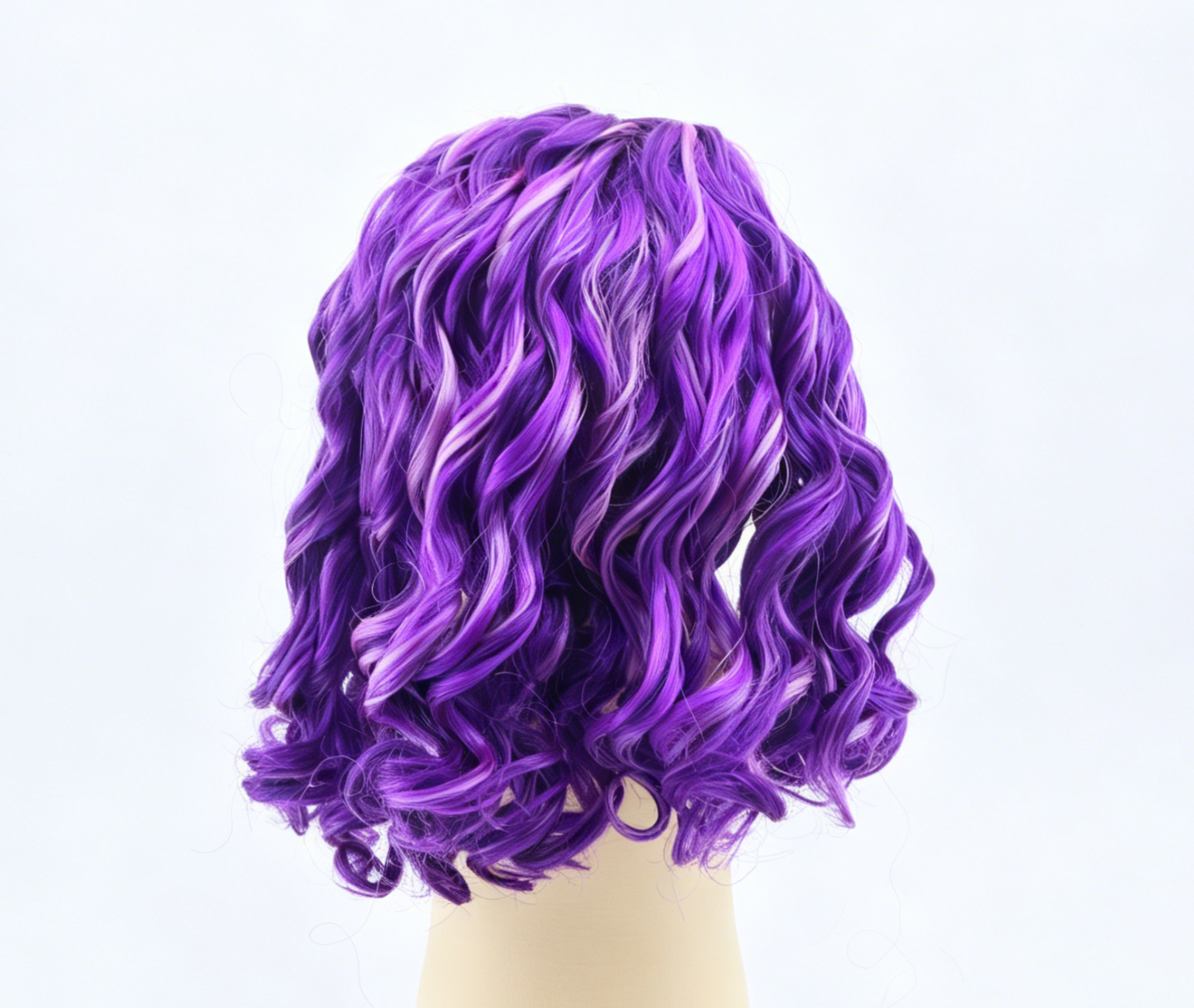 Purple Mix Pink Highlight Curly Mid Length Wig For 18'' Fashion Girl Doll | Synthetic Doll Replacement Hair Accessory
