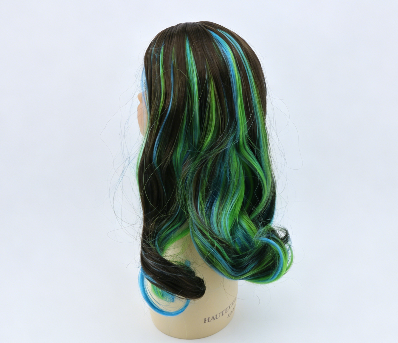 Brown Base Blue Green Highlight Long Wavy Wig For 18'' Fashion Girl Doll | Synthetic Doll Replacement Hair Accessory