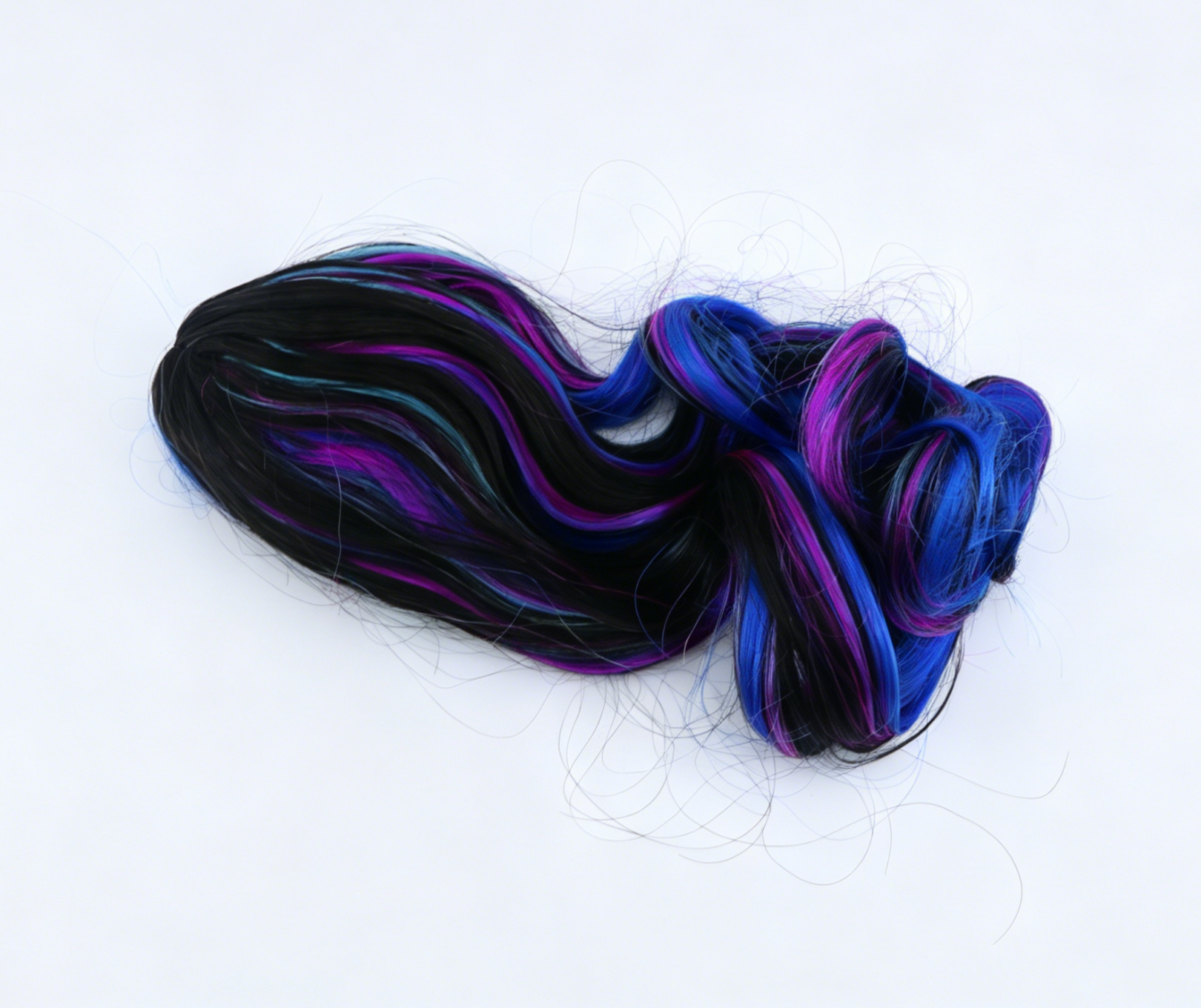Black Base Blue Purple Highlight Long Wavy Wig With 8cm Inner Cap For Fashion Girl Doll | Synthetic Doll Replacement Hair Accessory
