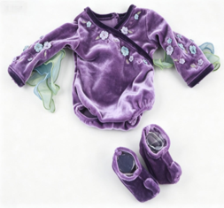 #101 【Purple Velvet Long Sleeve Jumpsuit With Matching Velvet Shoes Outfit Set for 18 Inch Girl Doll Fairy Pretend Play Costume】 Main image