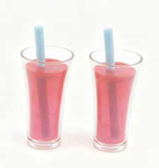 #218 【2Pcs Pink Juice Cups With Blue Straw 】 Main image