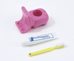 #17 【Pink Hippo Toothbrush Holder Set with Yellow Toothbrush & Toothpaste Tube for 18'' Doll Groovy Bathroom 】 Main image