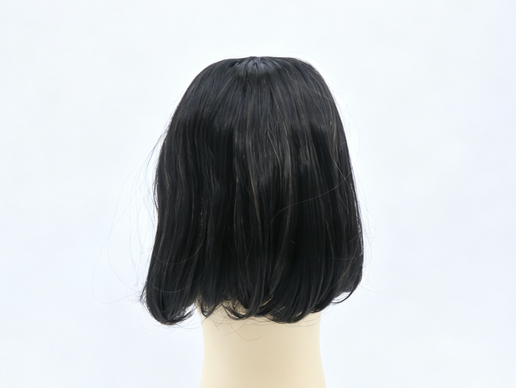 Pure Black Middle Part Shoulder Bob Wig With 8cm Inner Cap For Fashion Girl Doll | Synthetic Doll Replacement Hair Accessory