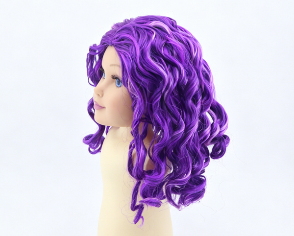 Purple Mix Pink Highlight Curly Mid Length Wig For 18'' Fashion Girl Doll | Synthetic Doll Replacement Hair Accessory