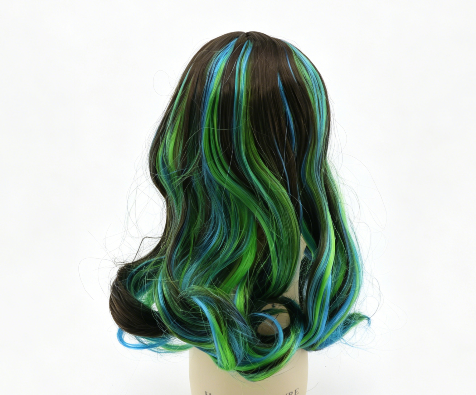 Brown Base Blue Green Highlight Long Wavy Wig For 18'' Fashion Girl Doll | Synthetic Doll Replacement Hair Accessory