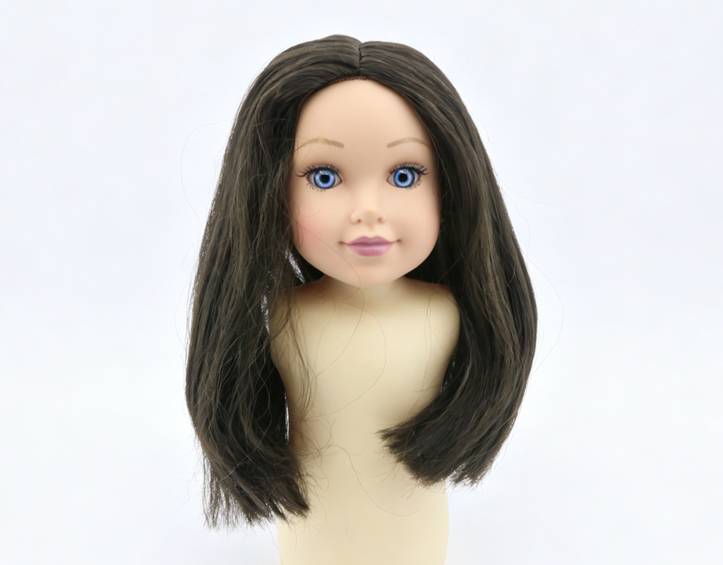 Dark Tea Brown Middle Part Shoulder Bob Wig For 18'' Fashion Girl Doll | Synthetic Doll Replacement Hair Accessory