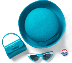 #103 【Blue Felt Beret Mini Handbag Sunglasses Pin Badge 4Pcs Accessory Set FOR 18'' doll】 Main image
