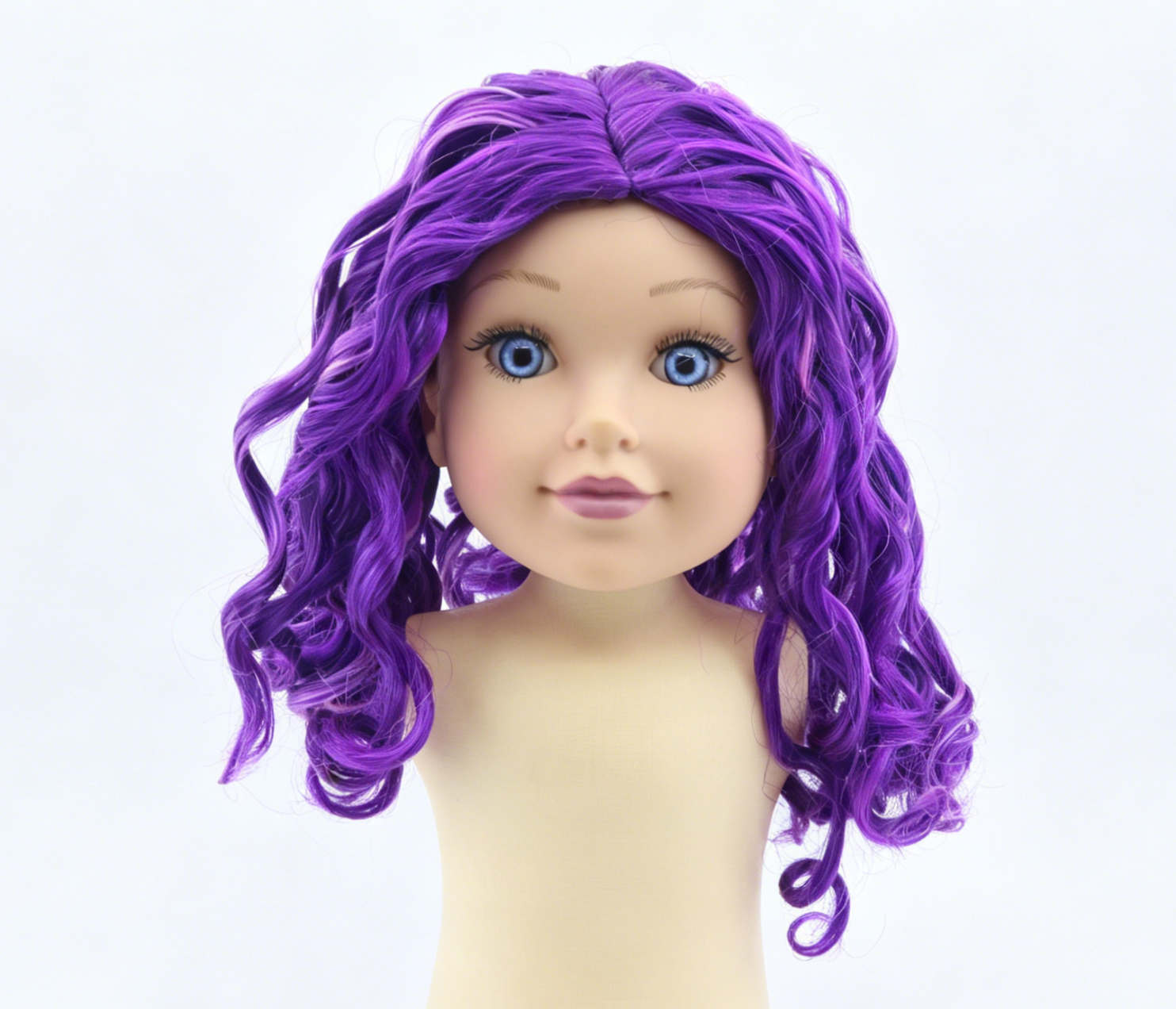 Purple Mix Pink Highlight Curly Mid Length Wig For 18'' Fashion Girl Doll | Synthetic Doll Replacement Hair Accessory