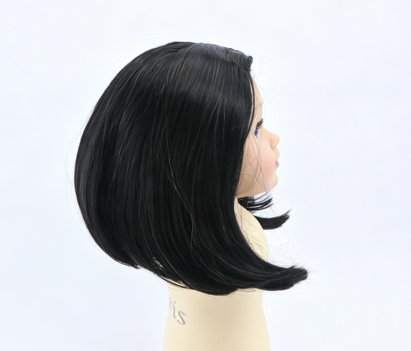 Pure Black Middle Part Shoulder Bob Wig With 8cm Inner Cap For Fashion Girl Doll | Synthetic Doll Replacement Hair Accessory Main image