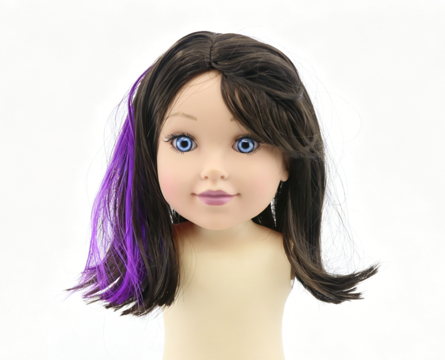 Dark Brown With Purple Side Highlight Bob Wig For 18'' Fashion Girl Doll | Synthetic Doll Replacement Hair Accessory
