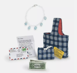 #104 【Dark Blue Plaid Handbag Shell Necklace Simulation Money Letter Full Accessory Play Set FOR 18'' doll】 Main image