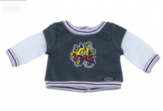 #125 【Grey Mesh Sleeve Graffiti Print Varsity Style Long Sleeve Top】 Main image