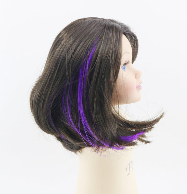 Brunette Wig with Purple Streak for 18" Doll