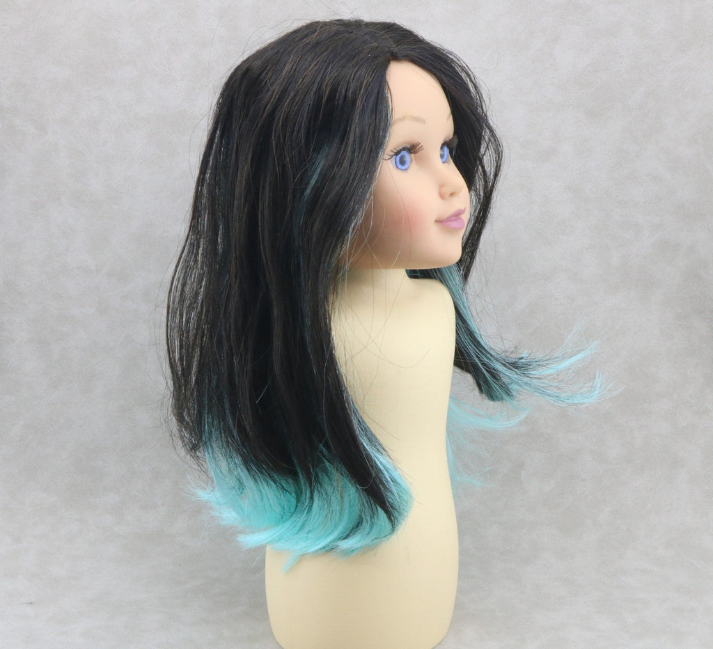 Black Mint Green Ombre Gradient Wig for 18" Doll Custom hair