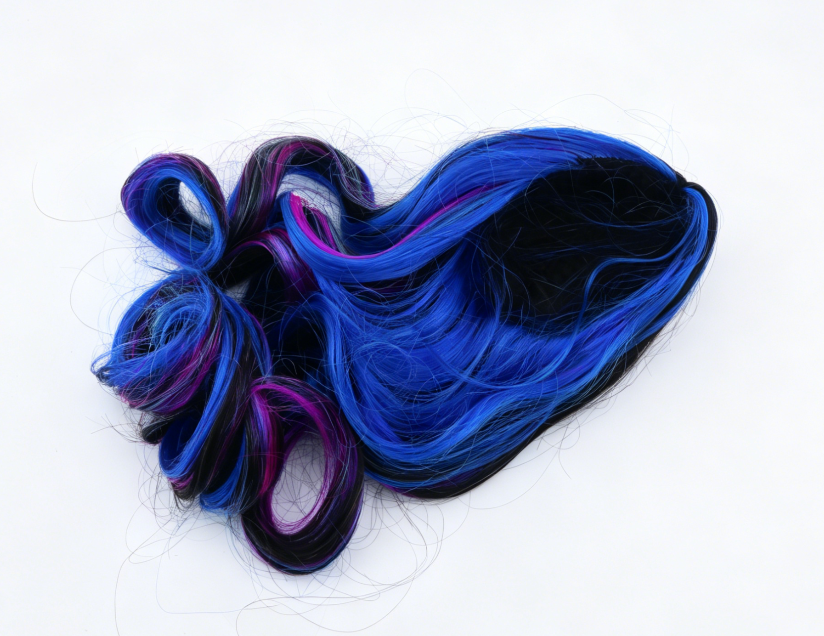 Black Base Blue Purple Highlight Long Wavy Wig With 8cm Inner Cap For Fashion Girl Doll | Synthetic Doll Replacement Hair Accessory