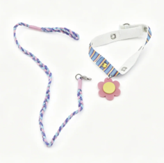 #146 【Striped Flower Dog Collar & Leash Set】 Main image