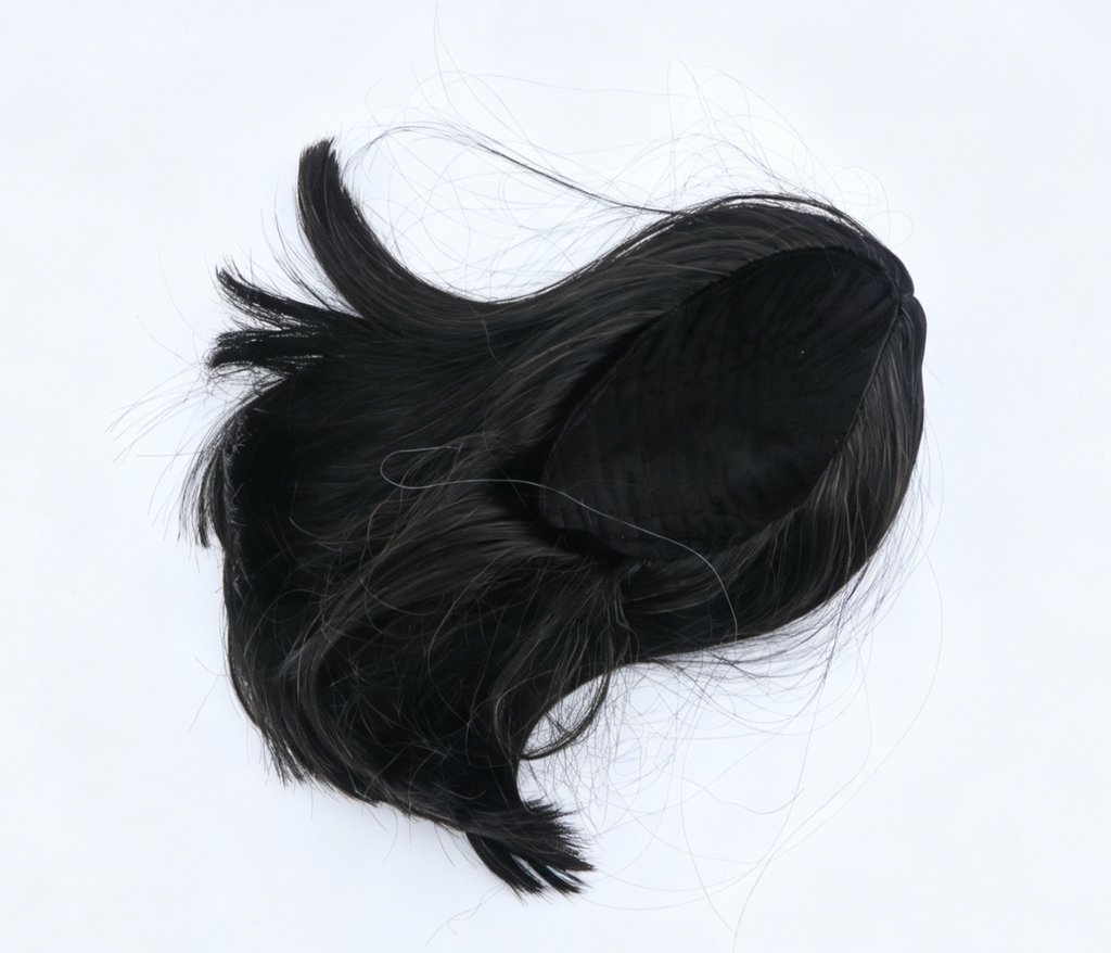 Pure Black Middle Part Shoulder Bob Wig With 8cm Inner Cap For Fashion Girl Doll | Synthetic Doll Replacement Hair Accessory