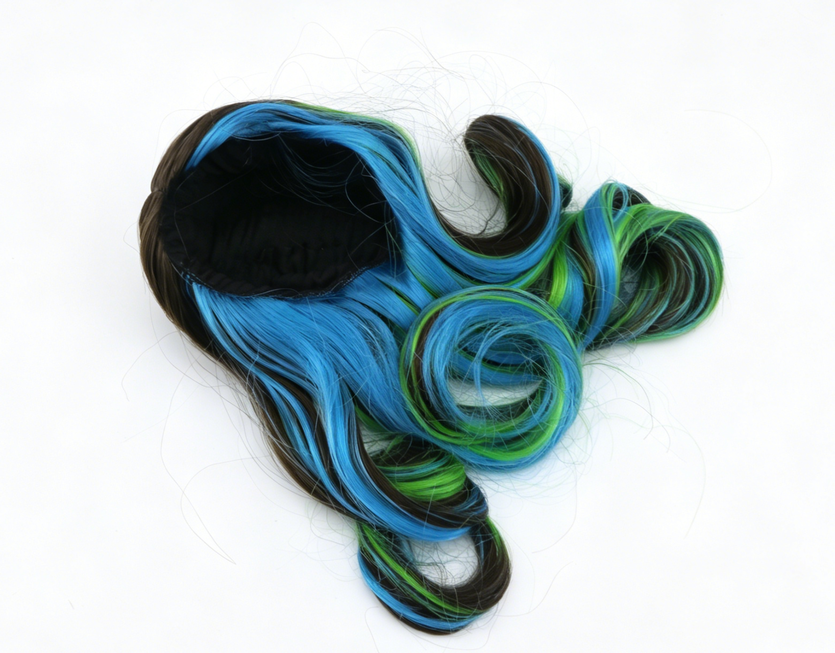 Brown Base Blue Green Highlight Long Wavy Wig For 18'' Fashion Girl Doll | Synthetic Doll Replacement Hair Accessory Secondary image