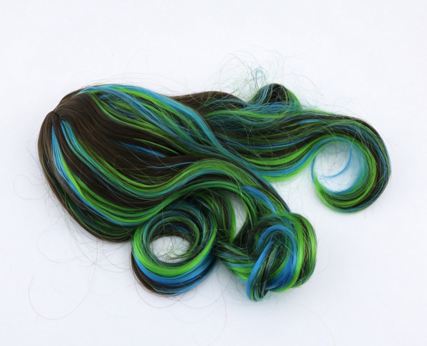 Brown Base Blue Green Highlight Long Wavy Wig For 18'' Fashion Girl Doll | Synthetic Doll Replacement Hair Accessory Main image