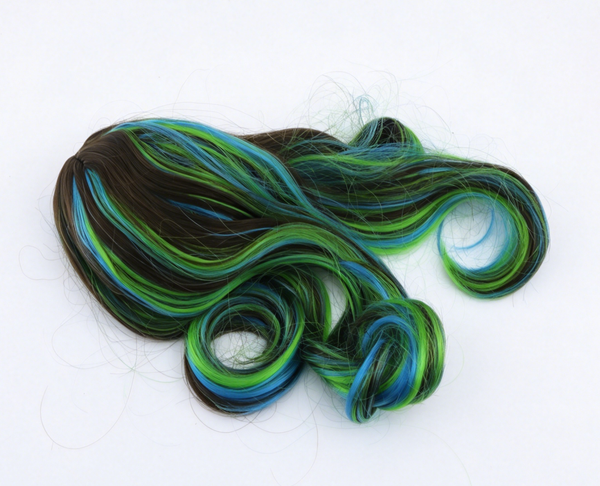 Brown Base Blue Green Highlight Long Wavy Wig For 18'' Fashion Girl Doll | Synthetic Doll Replacement Hair Accessory