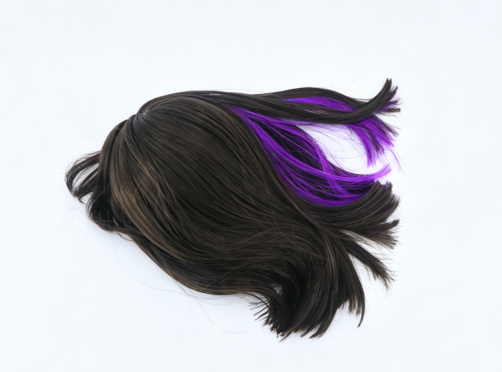 Dark Brown With Purple Side Highlight Bob Wig For 18'' Fashion Girl Doll | Synthetic Doll Replacement Hair Accessory