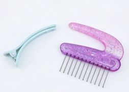 #38 【2Pcs Salon Hair Styling Set Gradient Glitter Comb & Light Blue Hair Clip for 18'' Doll Makeup Pretend Play】 Main image