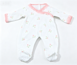 #87 Floral Footed Sleeper White Pink Ruffle Pajamas Main image
