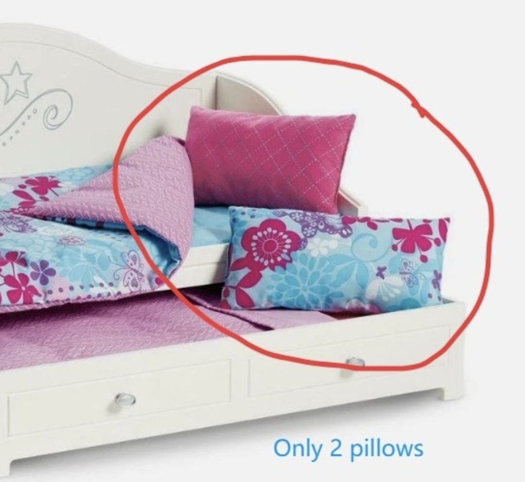 【Set 2 Floral Pink Pillow for 18'' doll White Trundle Daybed Bed Bedding】 Secondary image