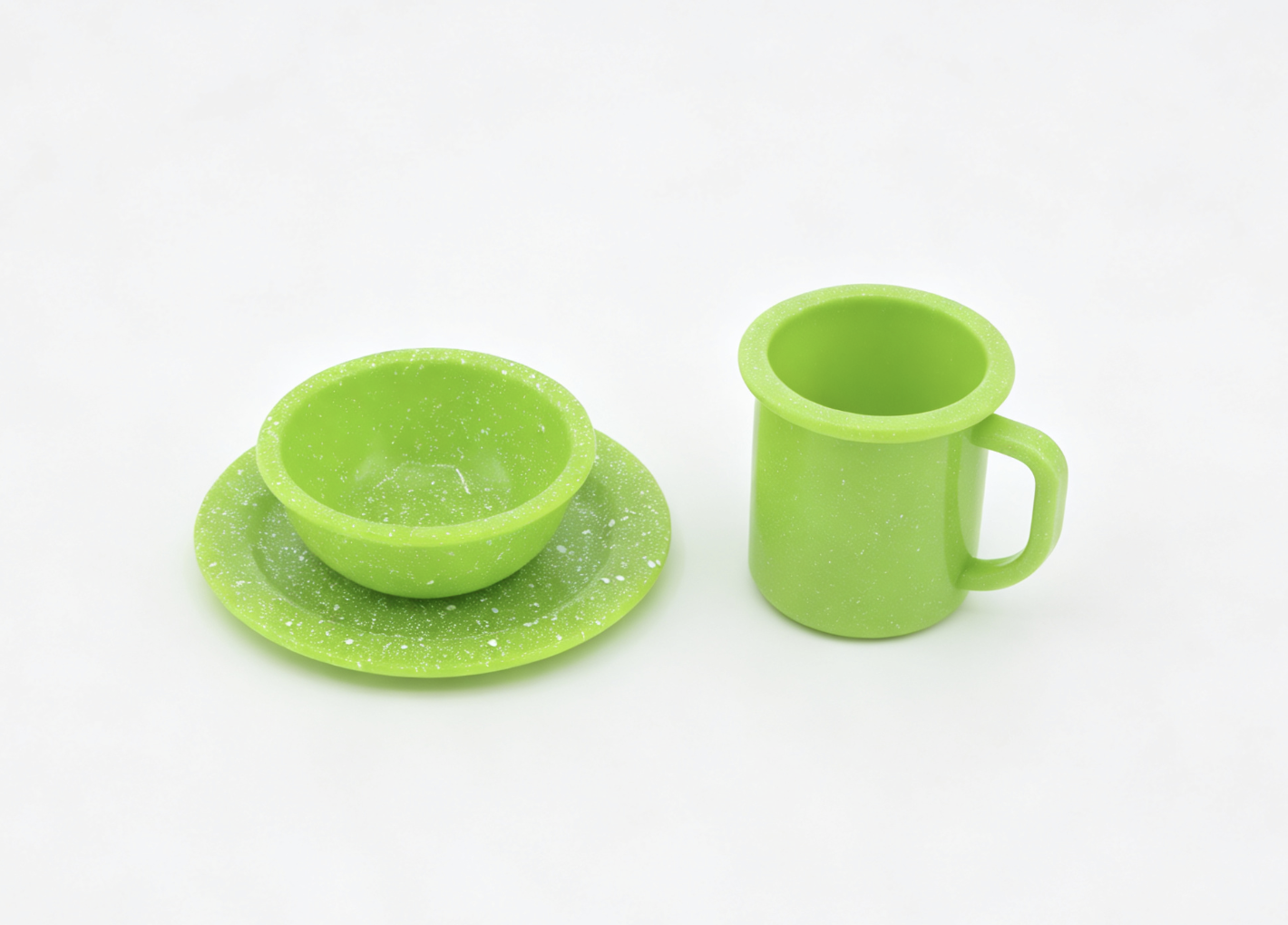 【Green Speckled Dish Set 3 for 18'' Doll Adventure Pop-Up Camper】 Main image