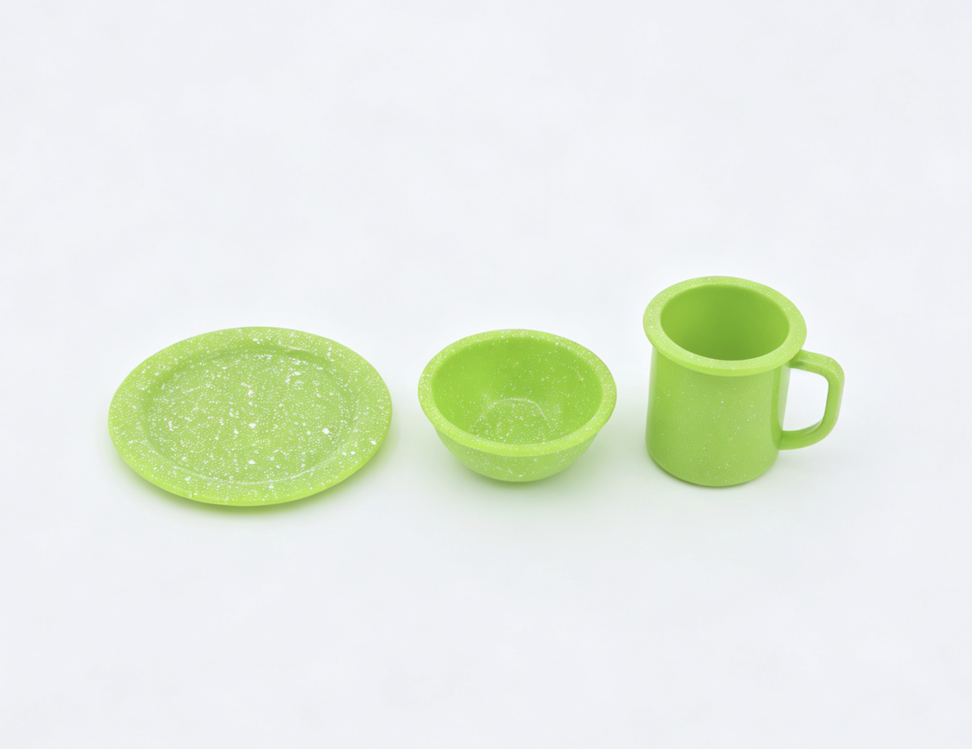 【Green Speckled Dish Set 3 for 18'' Doll Adventure Pop-Up Camper】 Secondary image