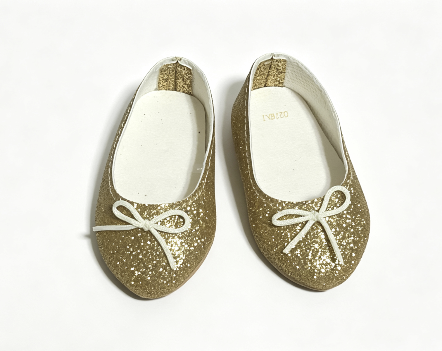 【Gold Glitter Flat Shoes With White Bow For 18'' Doll Accessory】 Main image