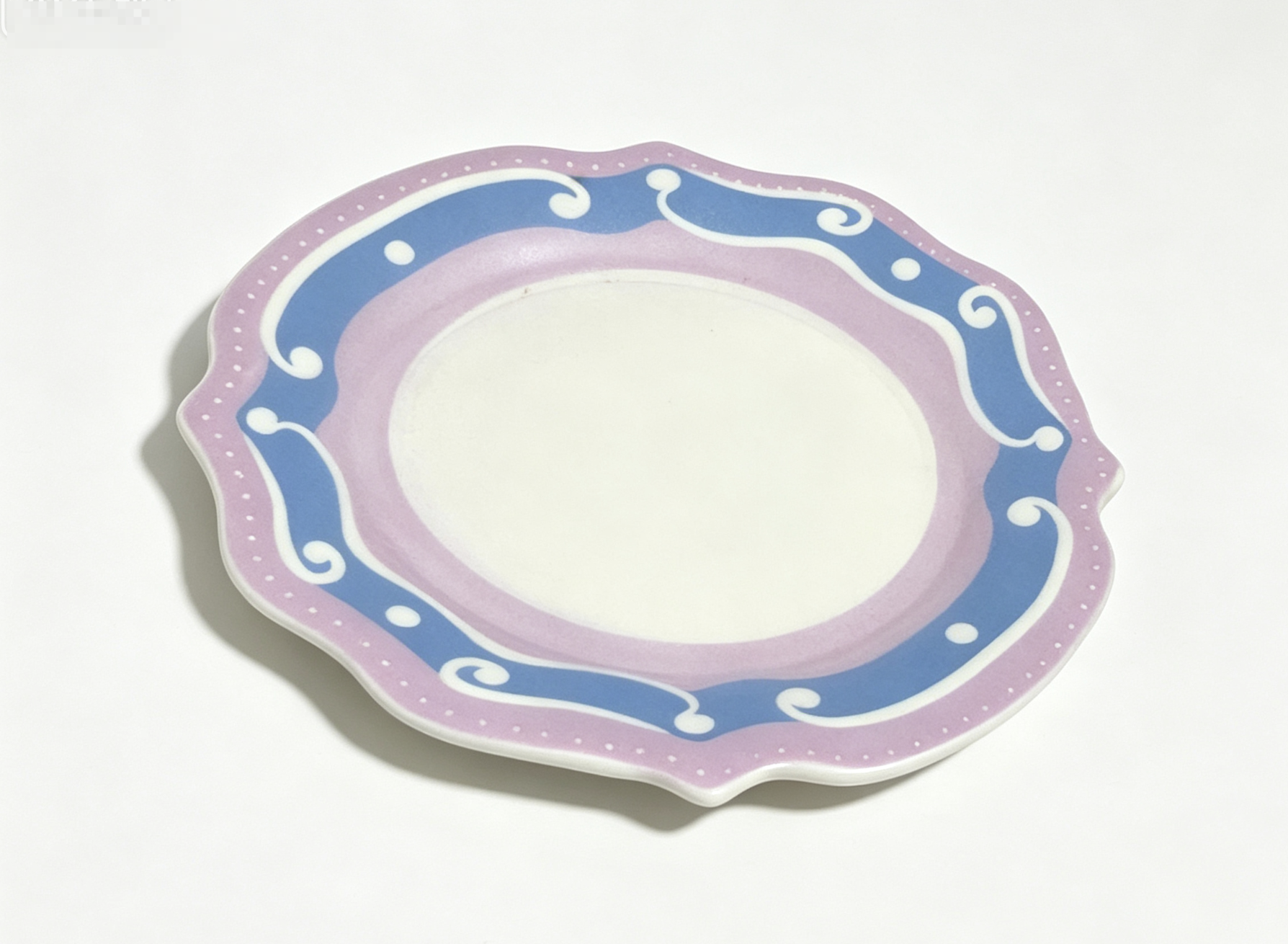 【Pink & Blue Swirl Scalloped Dinner Plate Accessory For 18'' Doll Pretend Tea Party Play】 Main image