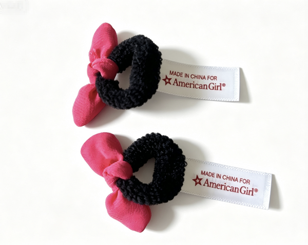 【Pink Bow Black Hair Ties For 18'' Doll Accessories】