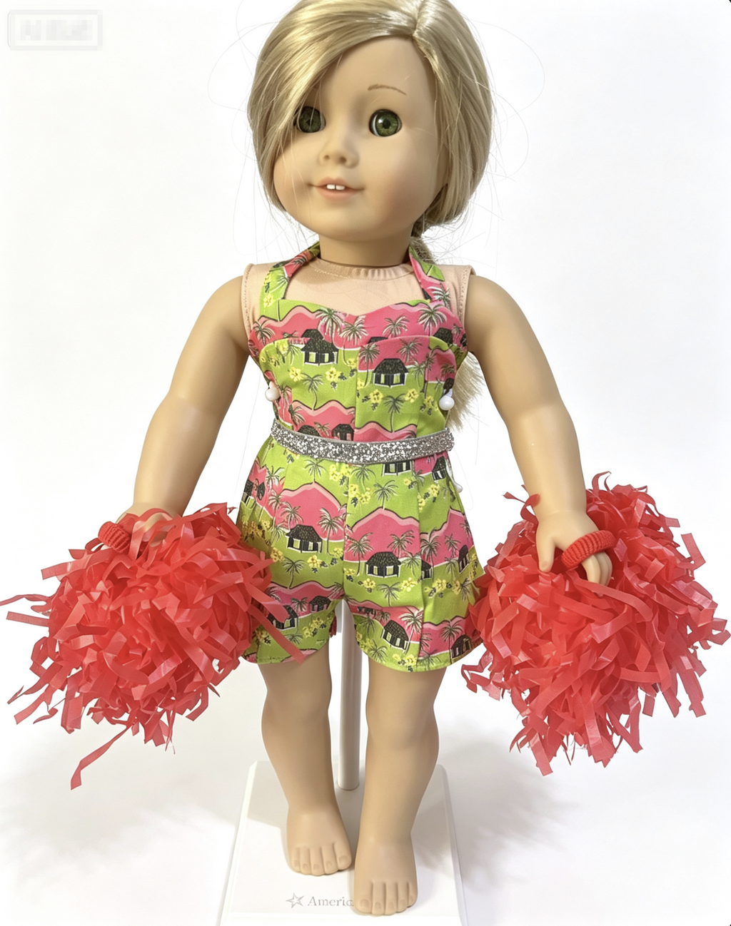 【2pcs red pompoms for 18'' Doll Cheerleader Outfit Pom Poms】