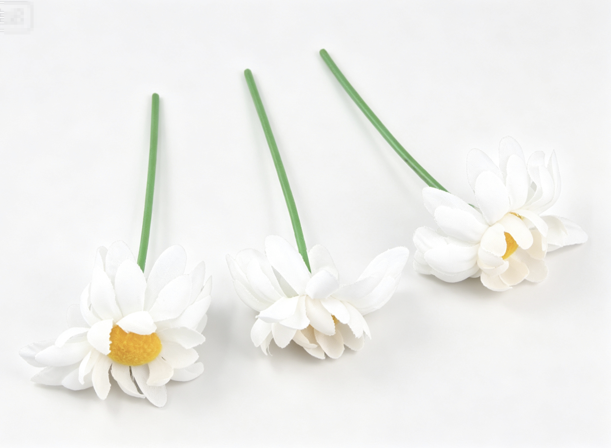 【3pcs White Daisy Flower for 18'' Place Doll Cafe Green Flower Pot Cup】 Main image