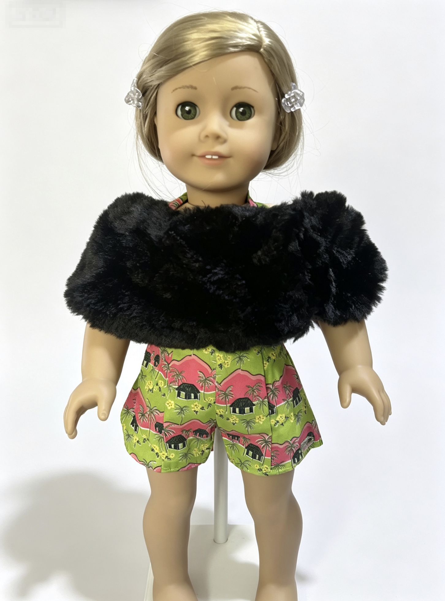 【Black Plush Fur Wrap Accessory For 18'' Doll Faux Fur Stole Shawl】 Main image