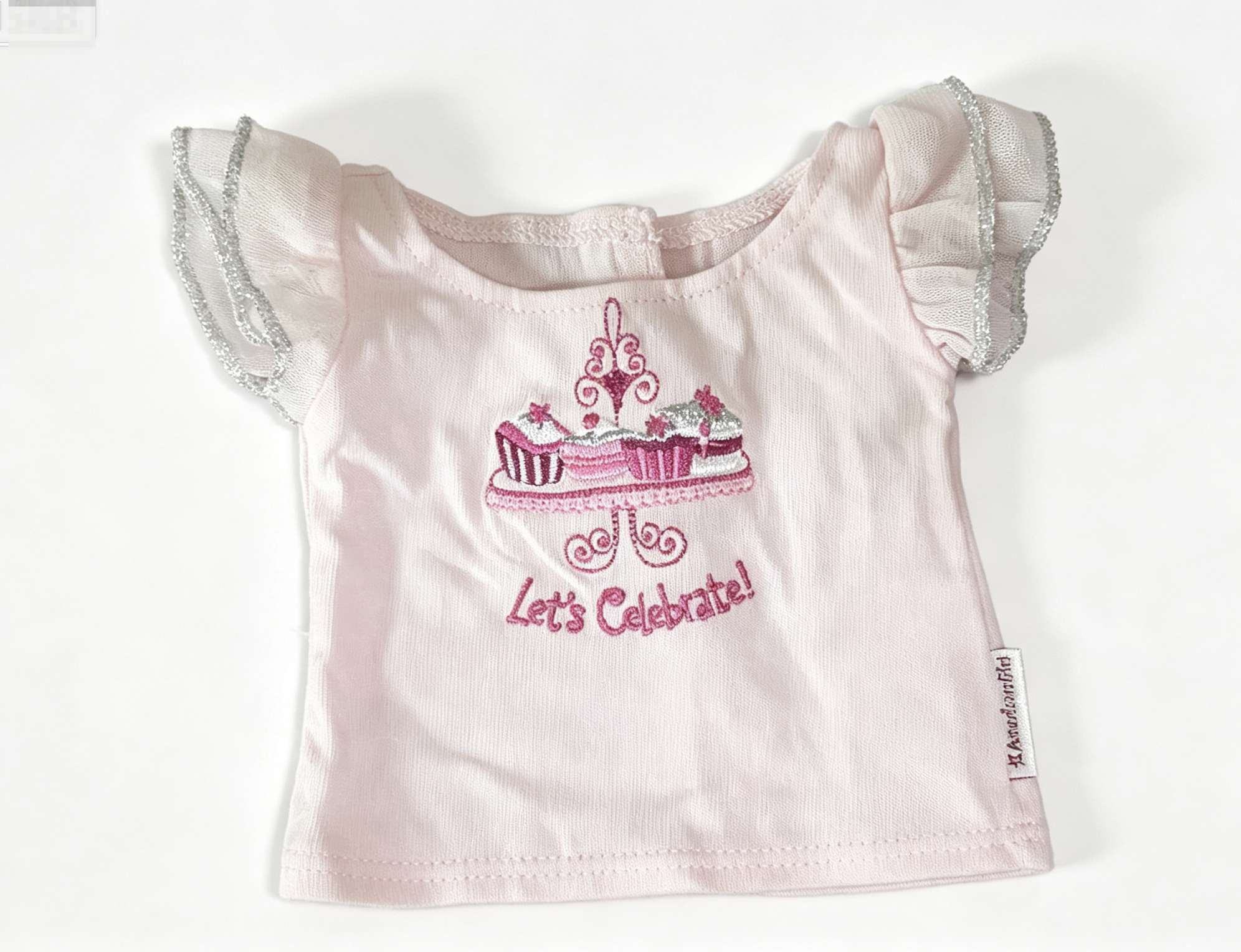 【"Let's Celebrate" Pink Ruffled Tee for 18'' doll Short Sleeve T-Shirt Top】 Main image