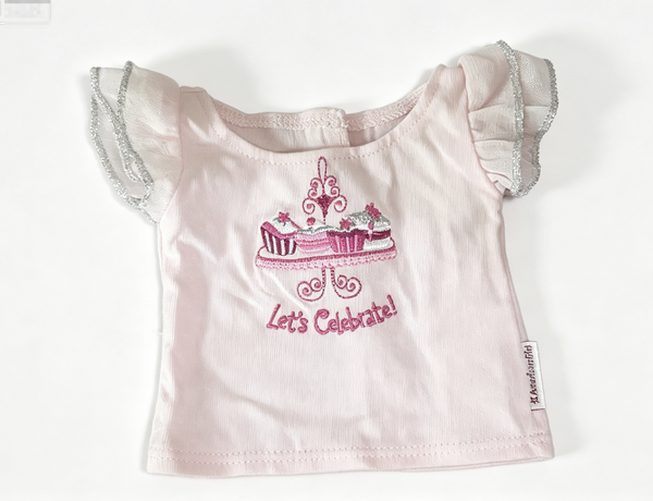 【"Let's Celebrate" Pink Ruffled Tee for 18'' doll Short Sleeve T-Shirt Top】