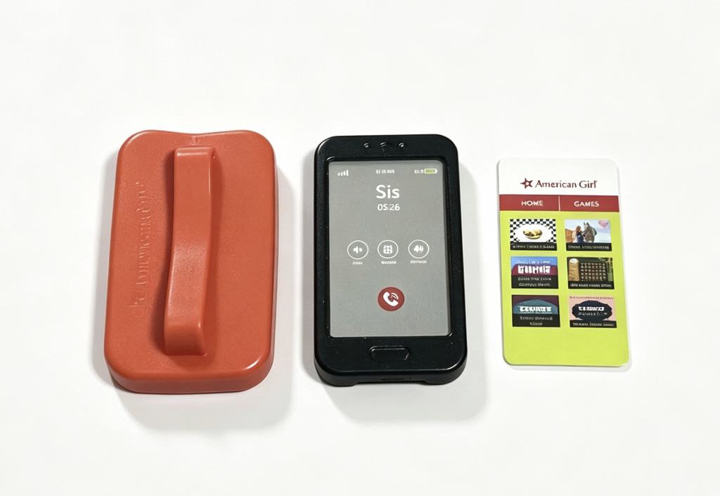【A phone & red case & 2 reversible screens for 18'' doll Travel】