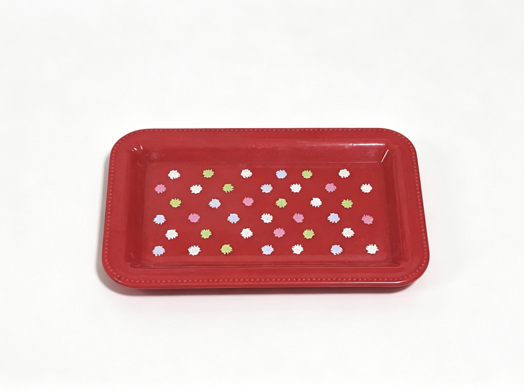 【Red Rectangular Dot Serving Tray for 18'' Doll Pretend Party Accessories】