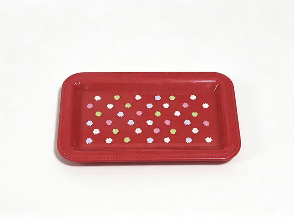 【Red Rectangular Dot Serving Tray for 18'' Doll Pretend Party Accessories】