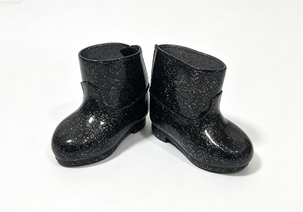 【A pair of glittery black boots for 18'' doll Witchy Webs Costume】