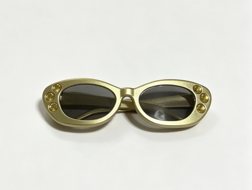 【Gold Oval Sunglasses with Yellow Rhinestones for 18'' Doll】
